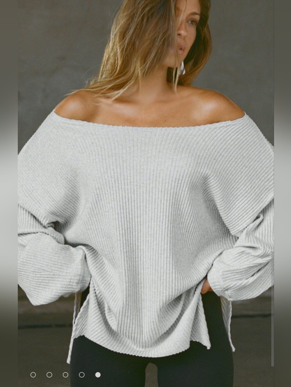 NWT Joah Brown Off-Shoulder Luxe Knit Tunic Sweater in Pearl Grey - Picture 5 of 9